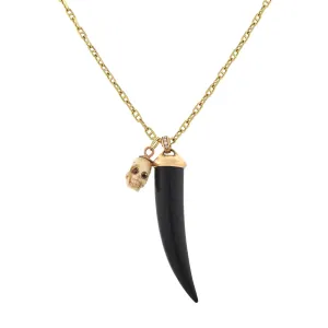 Estate 18kt/14kt Carved Bone Skull   Wood Horn Pendant Compilation Necklace