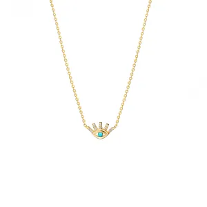 Evil Eye Turquoise Diamond Necklace - 14 karat gold necklace for women, diamond 0.08ct, turquoise 0.03ct