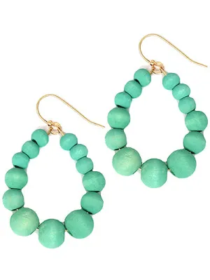 Fashion Western Wooden Tear Drop Turquoise Earrings, Wood Beaded Turquoise Womens Earring Set