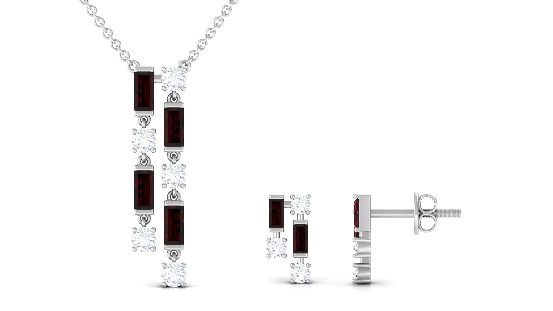 Garnet and Diamond Dangle Jewelry Set