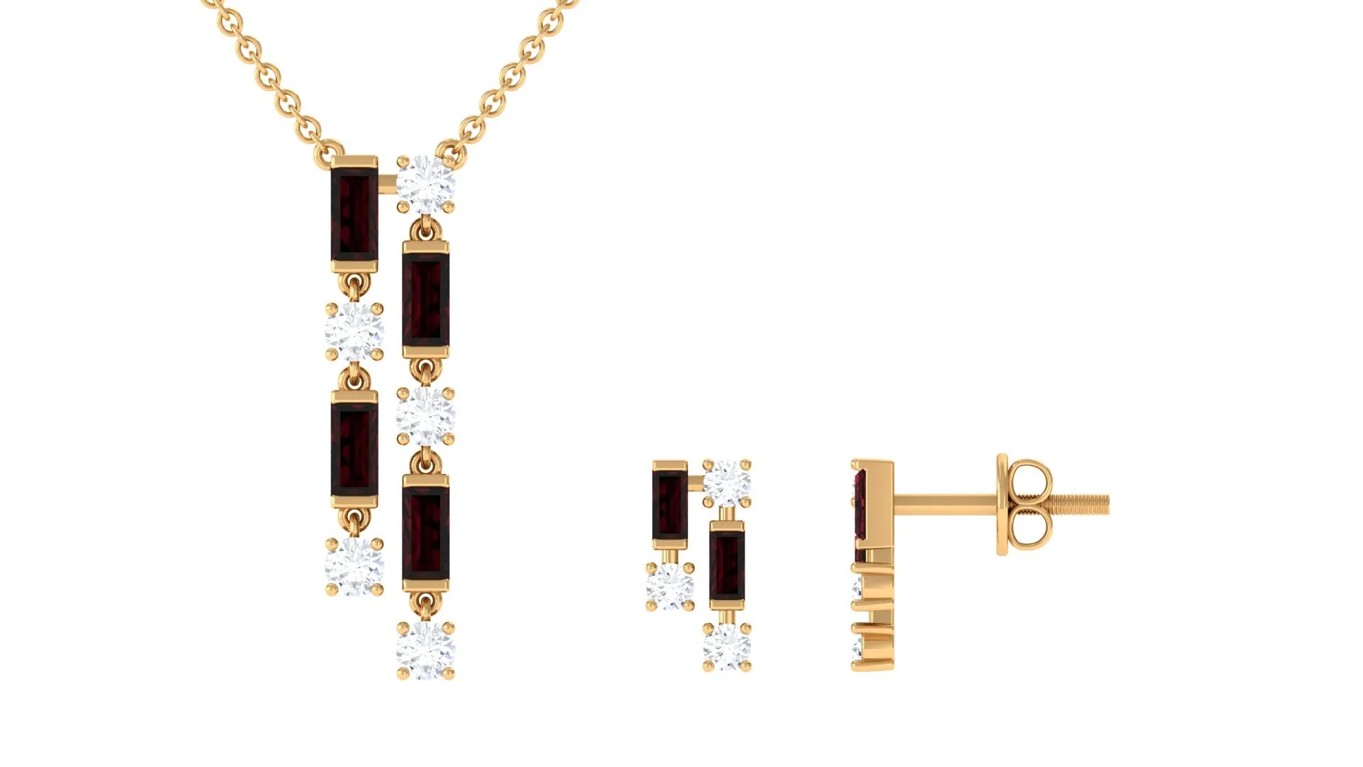 Garnet and Diamond Dangle Jewelry Set