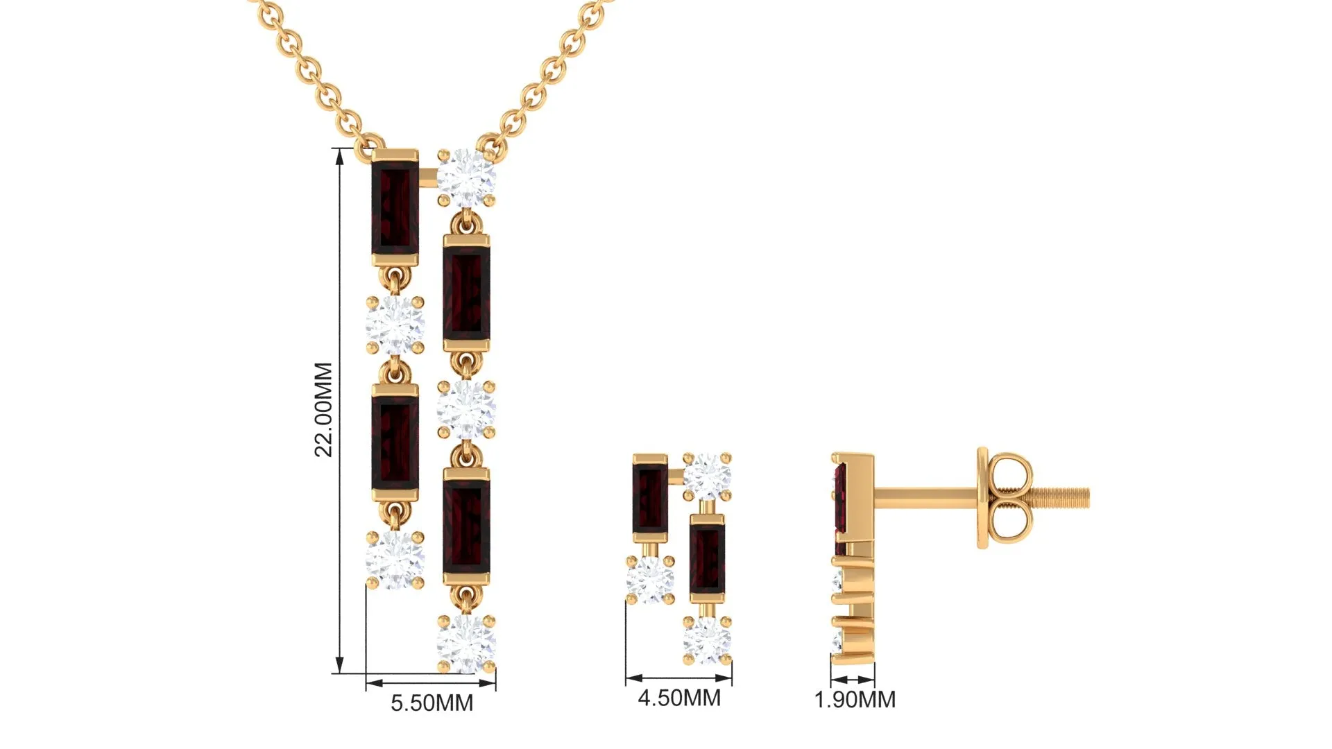 Garnet and Diamond Dangle Jewelry Set