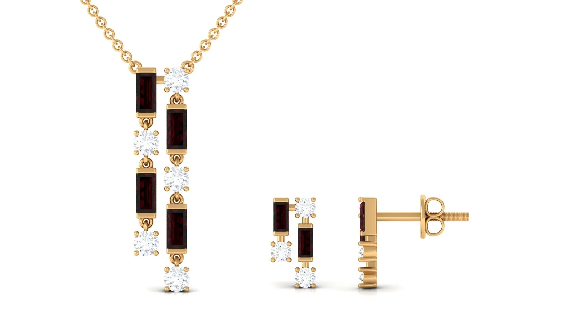 Garnet and Diamond Dangle Jewelry Set