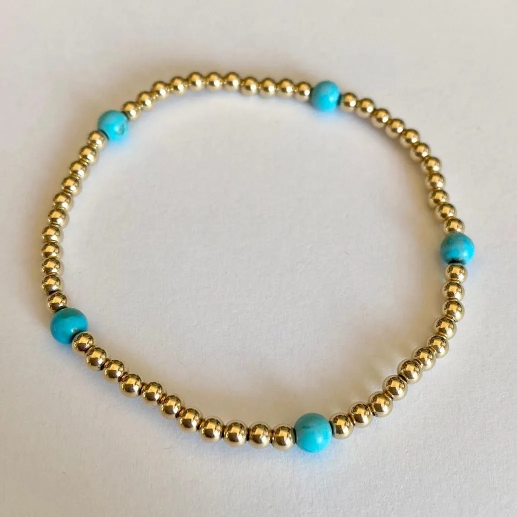 Gold Beads with Turquoise Bracelet