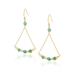 GOLD FILLED PYRAMID DANGLE EARRINGS WITH EMERALDS