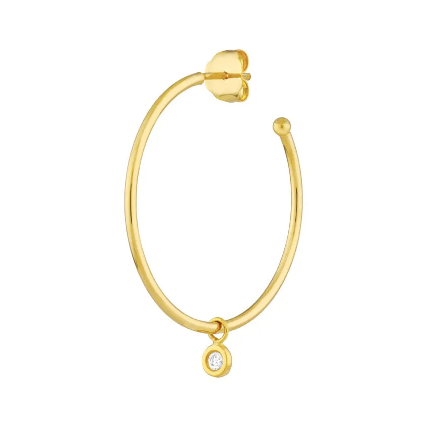 Gold Hoop Earrings With Single Diamond