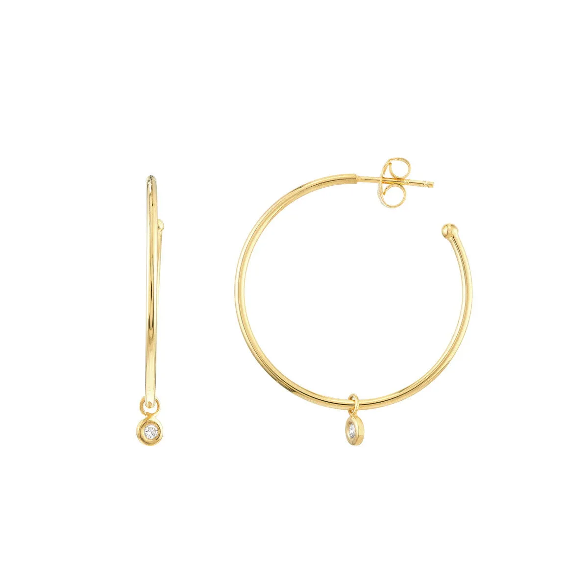 Gold Hoop Earrings With Single Diamond