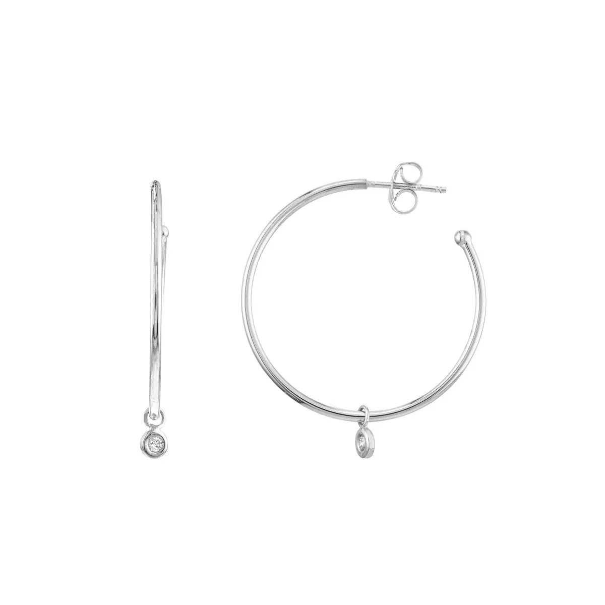 Gold Hoop Earrings With Single Diamond