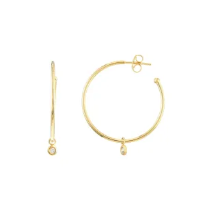 Gold Hoop Earrings With Single Diamond