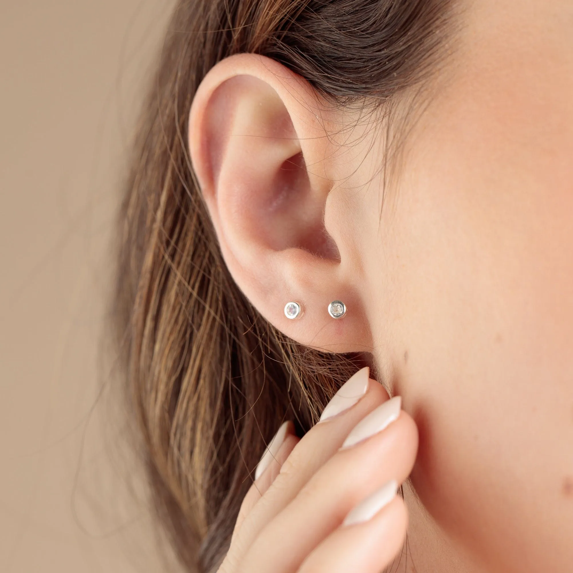Gold Plated June Birthstone Teeny Stud Earrings (Moonstone)