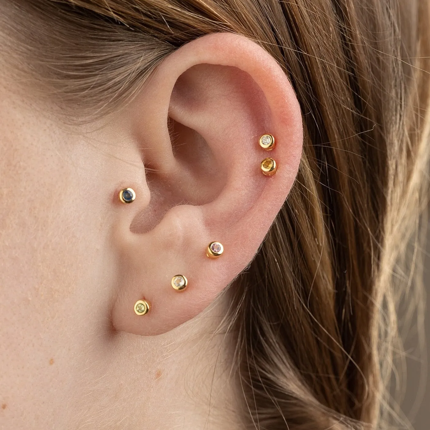 Gold Plated June Birthstone Teeny Stud Earrings (Moonstone)