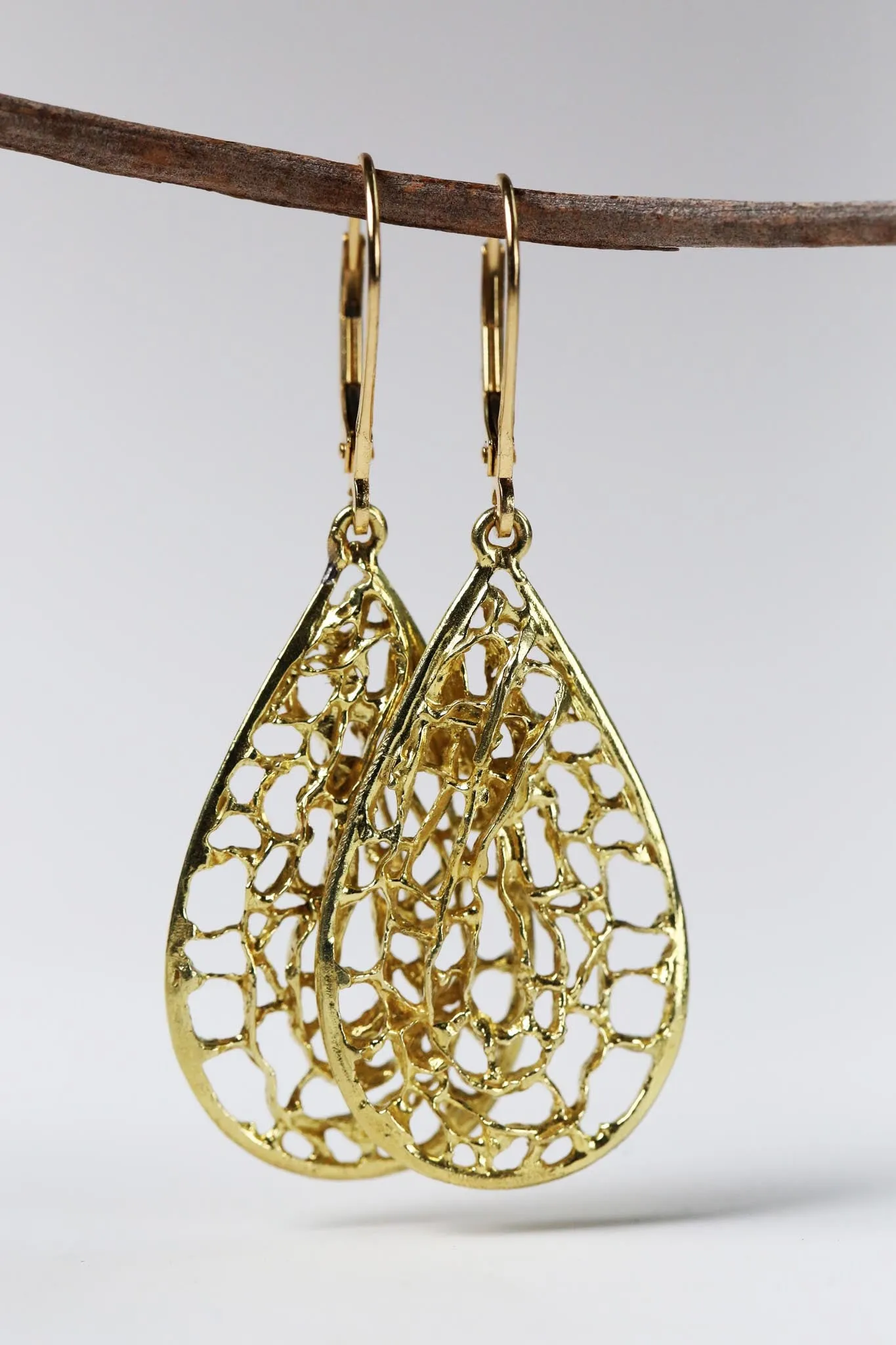 Gold Sea Fan Medium French Hook Earrings