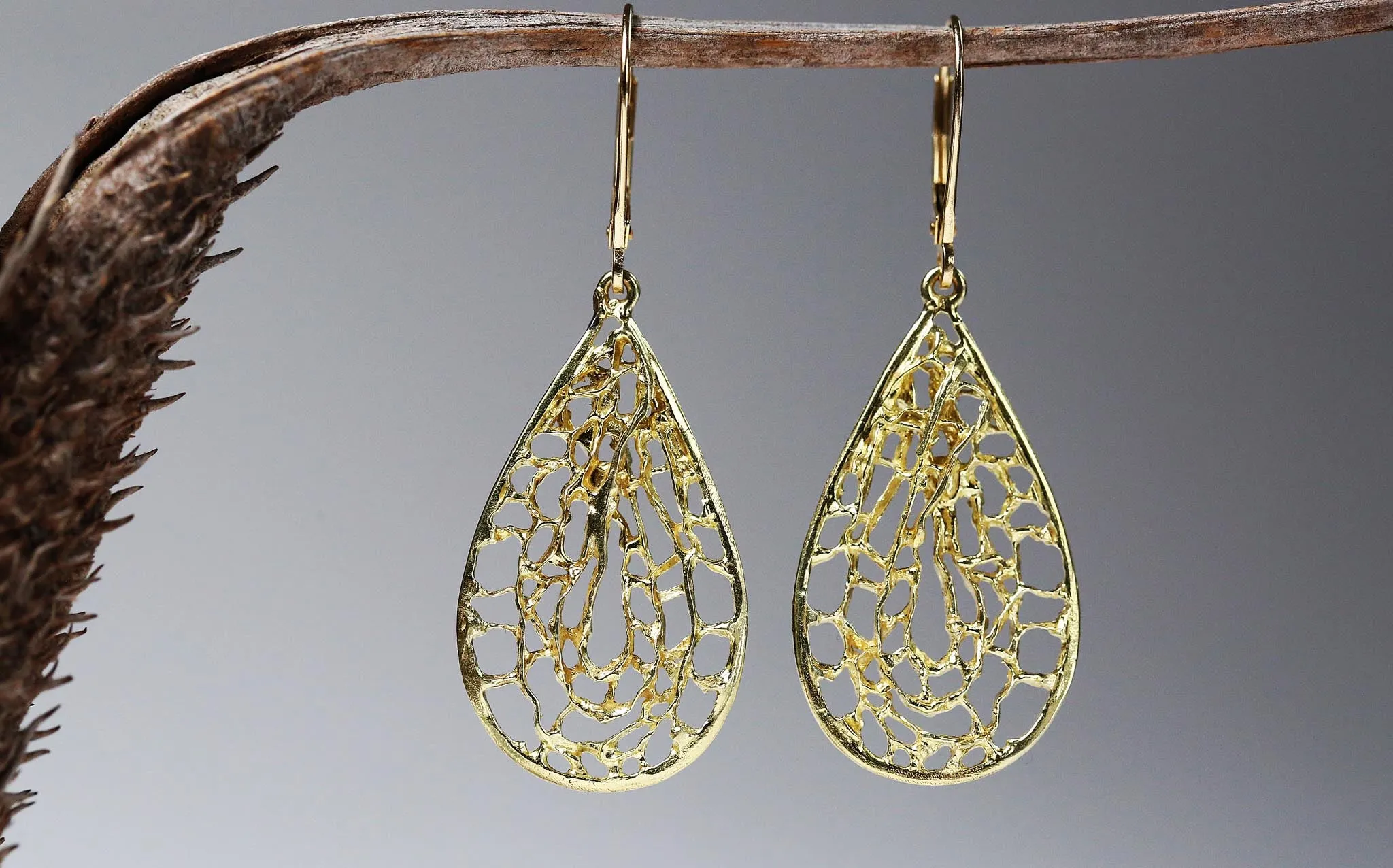 Gold Sea Fan Medium French Hook Earrings