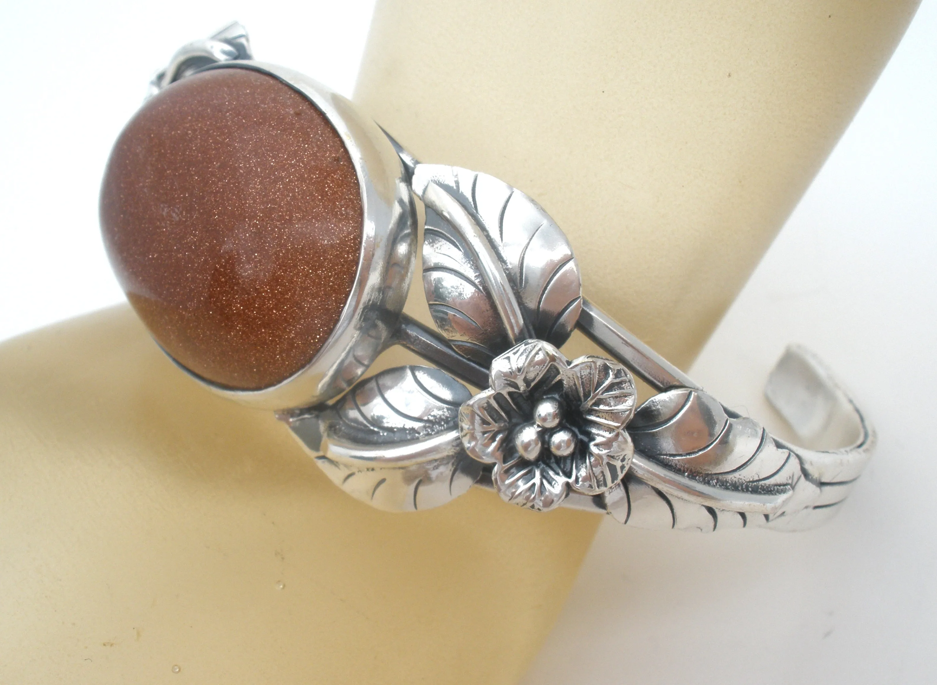 Goldstone Cuff Bracelet Sterling Silver