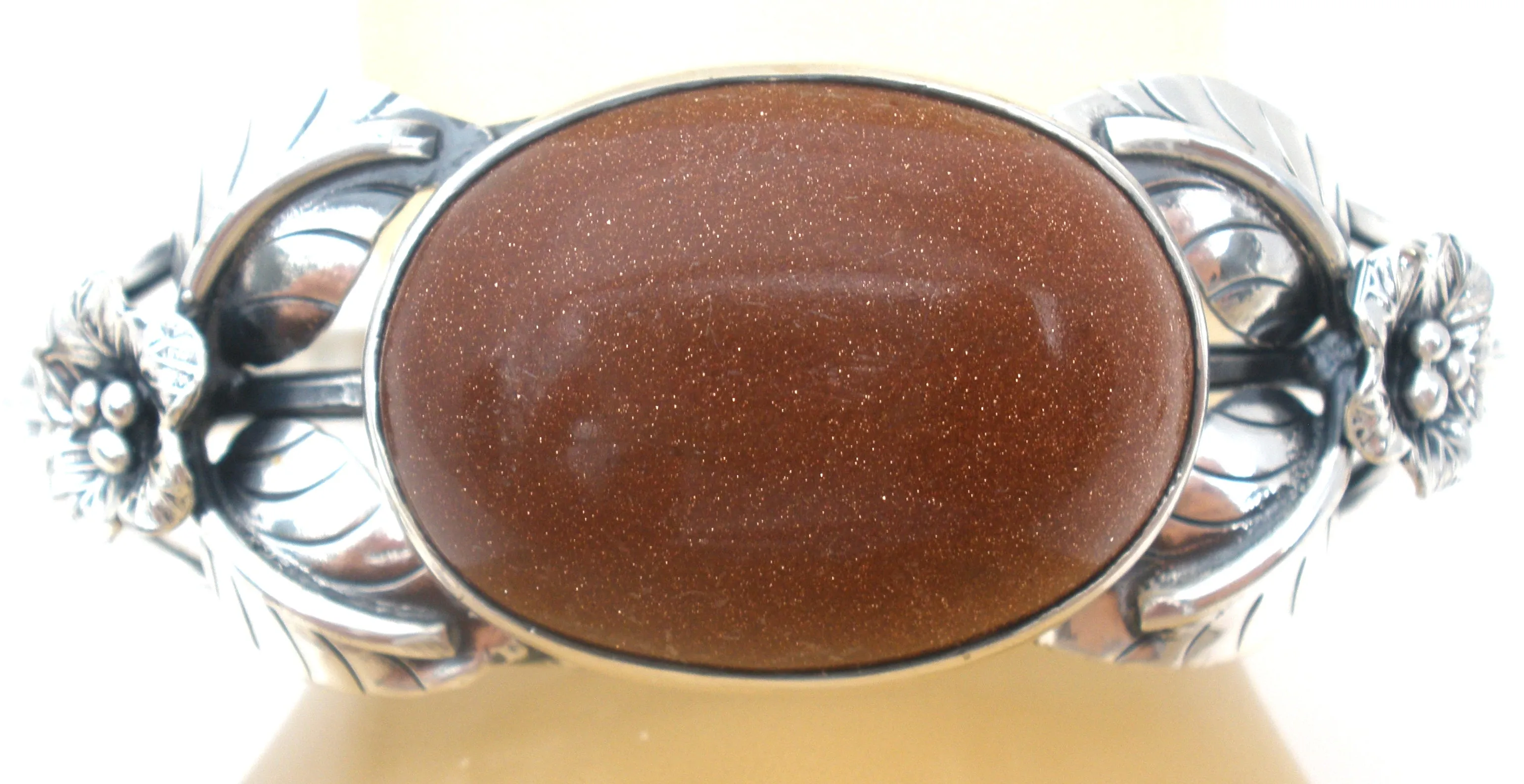 Goldstone Cuff Bracelet Sterling Silver