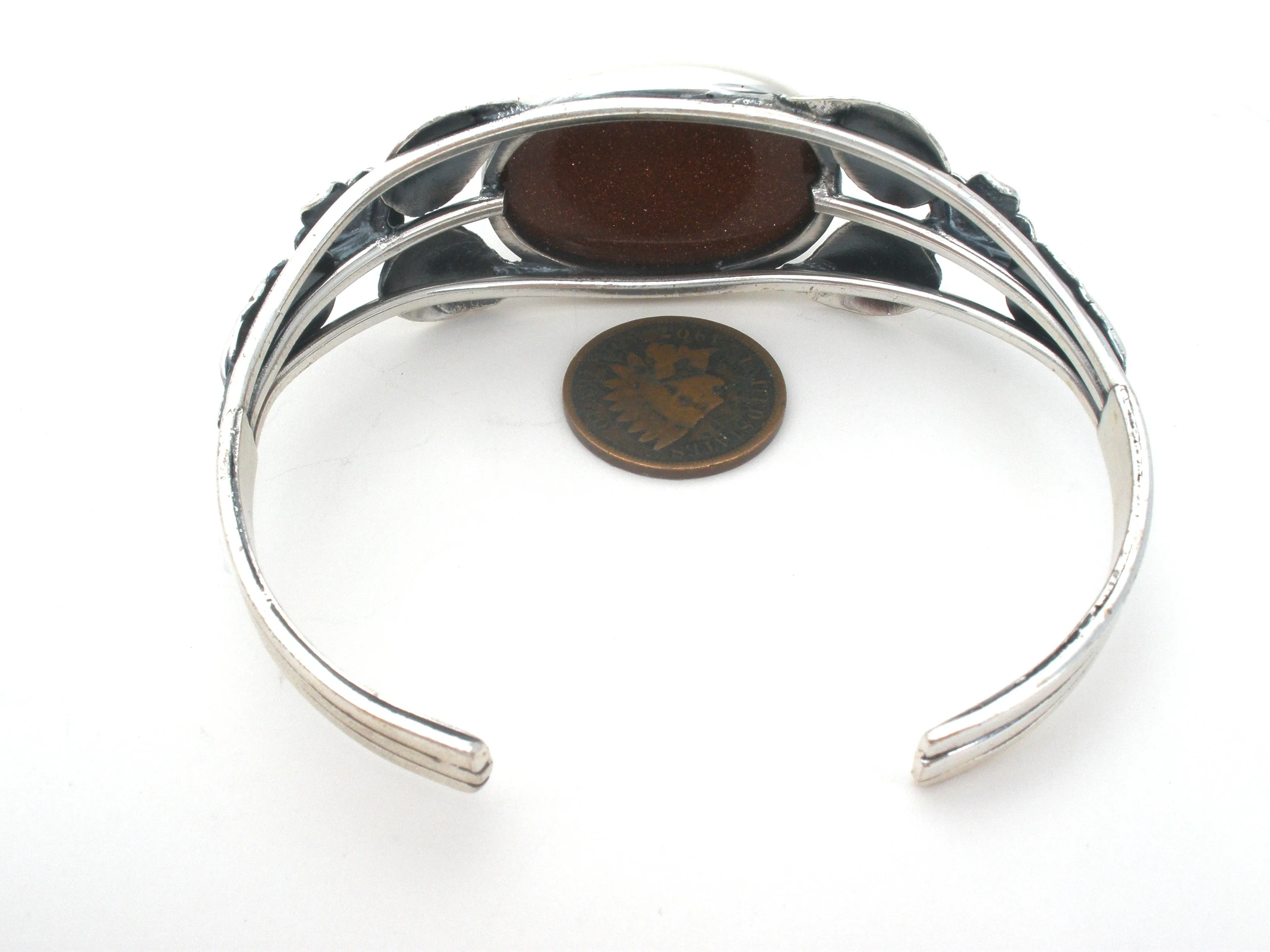 Goldstone Cuff Bracelet Sterling Silver