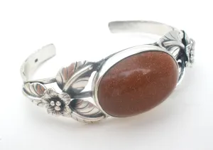Goldstone Cuff Bracelet Sterling Silver