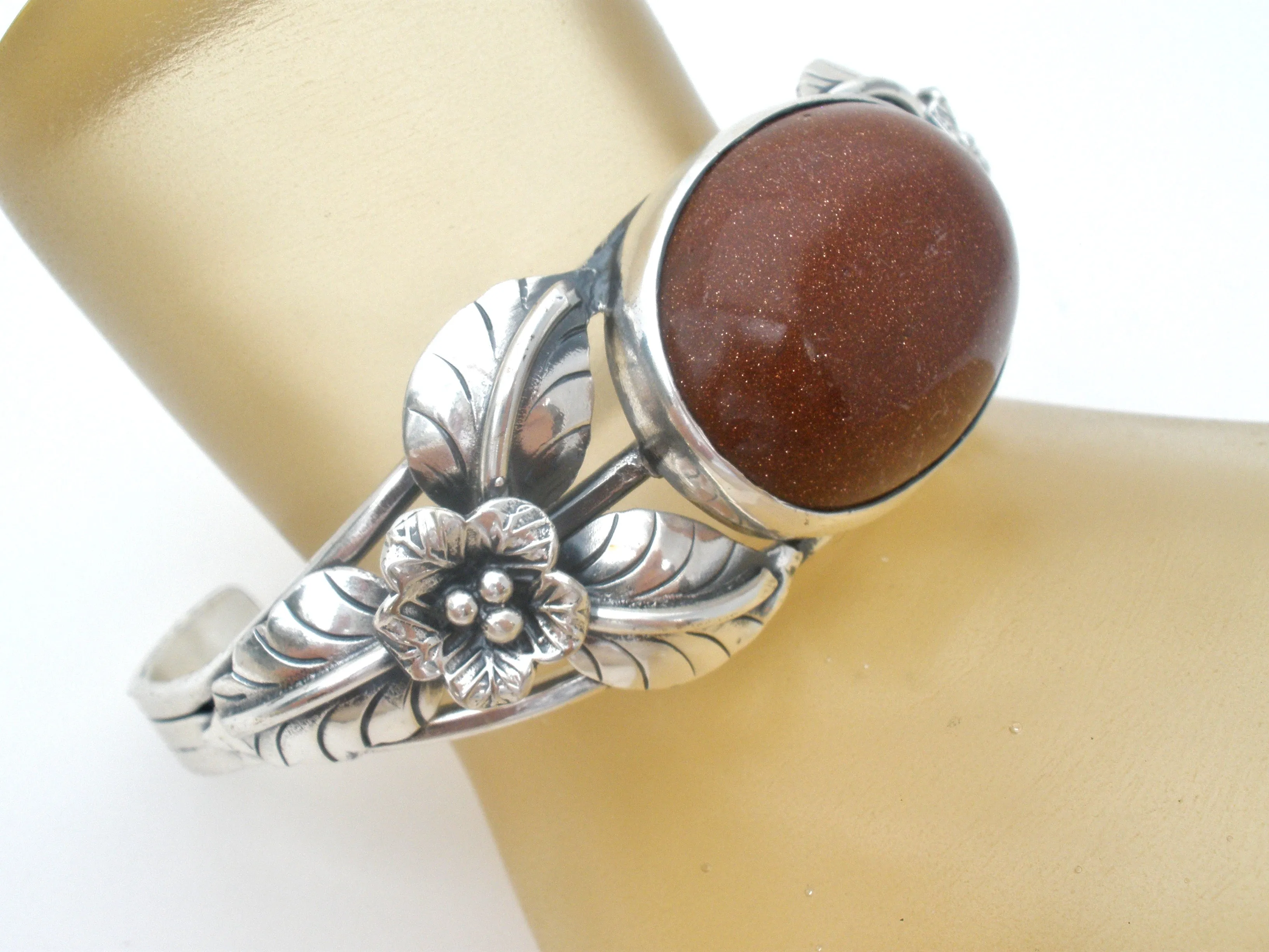 Goldstone Cuff Bracelet Sterling Silver