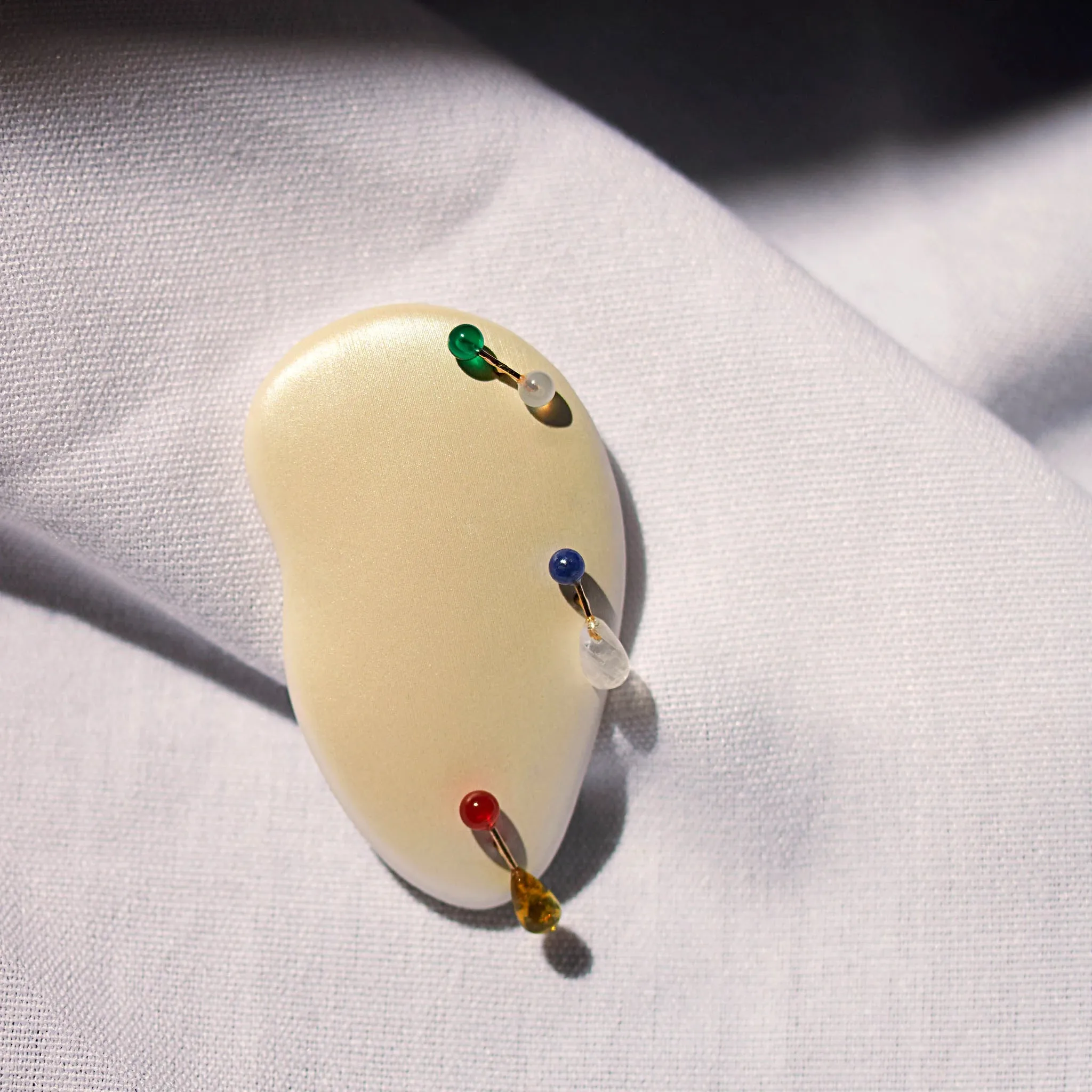 Green Agate & Moonstone Barbell Earring - 9kt Gold
