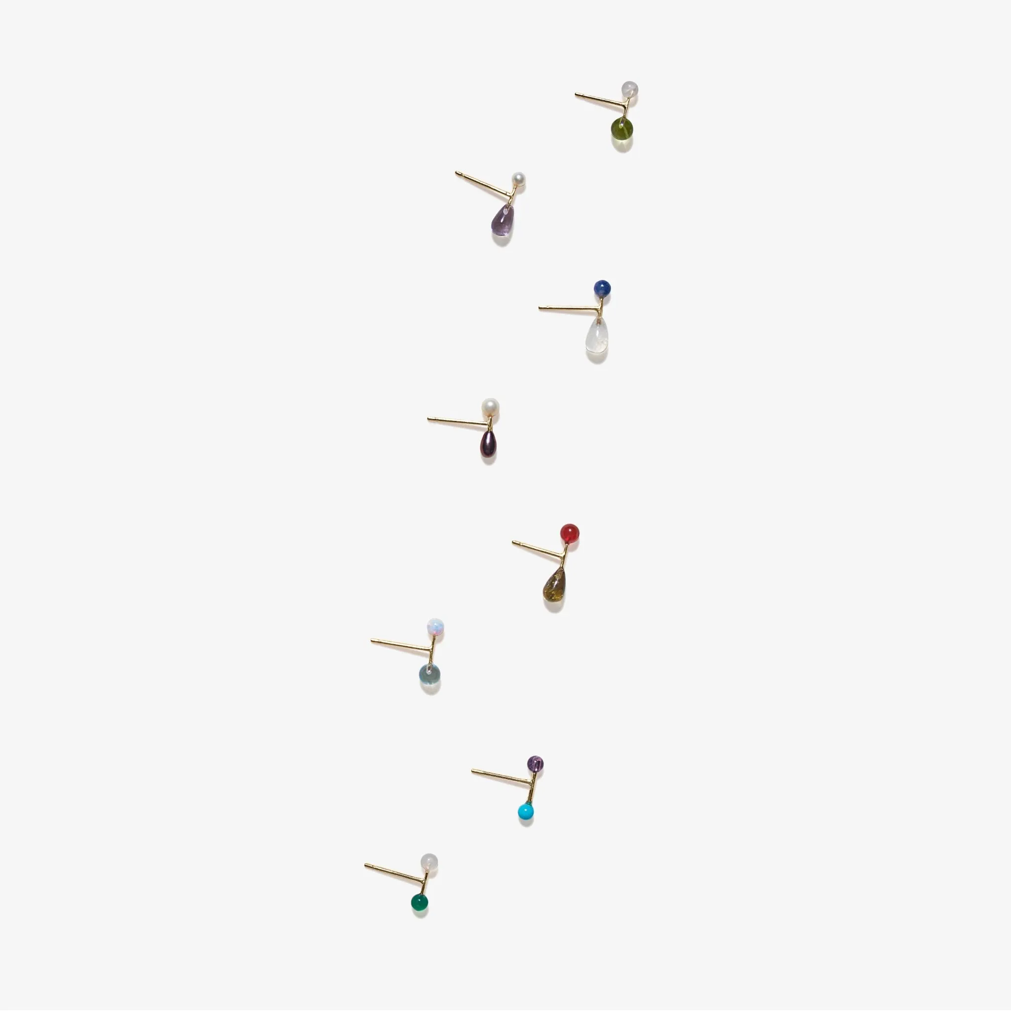 Green Agate & Moonstone Barbell Earring - 9kt Gold