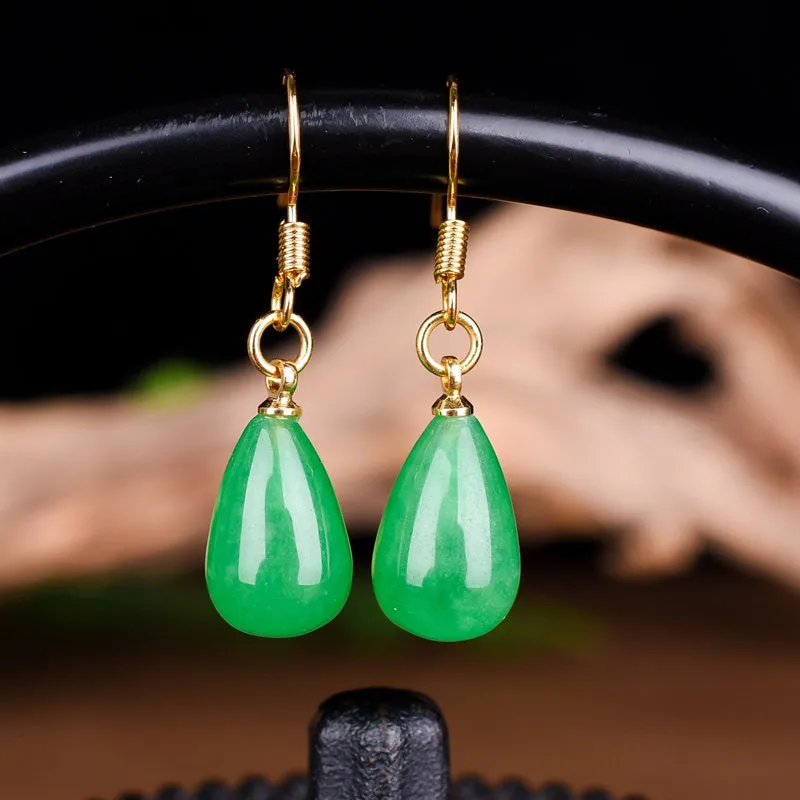 Green Jade Tear Drop Earrings Everyday Minimal Earrings Bridesmaid Earring Simple Classic Earrings Gift for Her Dangle Earring Girlfriend
