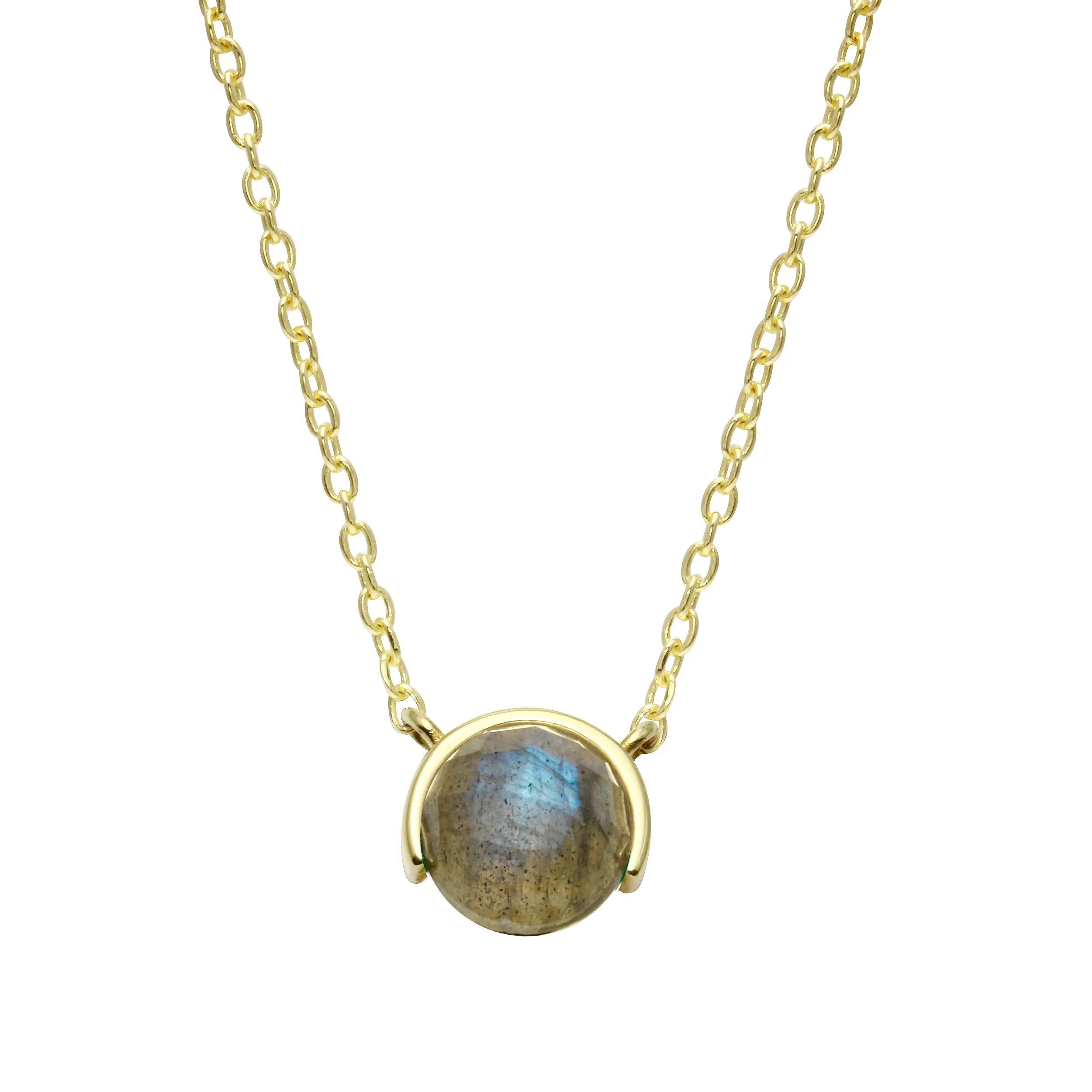 Half Bezel Round Gemstone Necklace