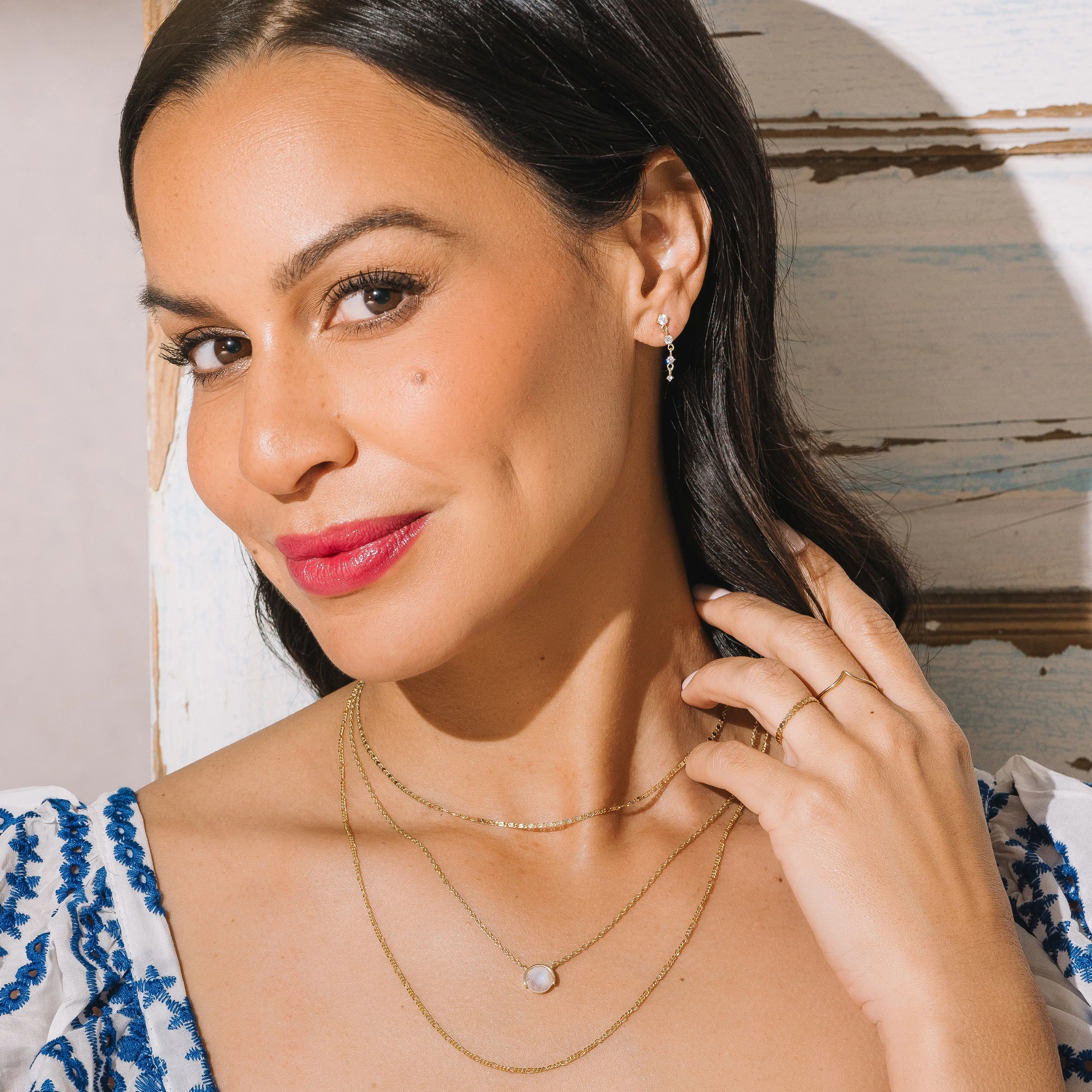 Half Bezel Round Gemstone Necklace
