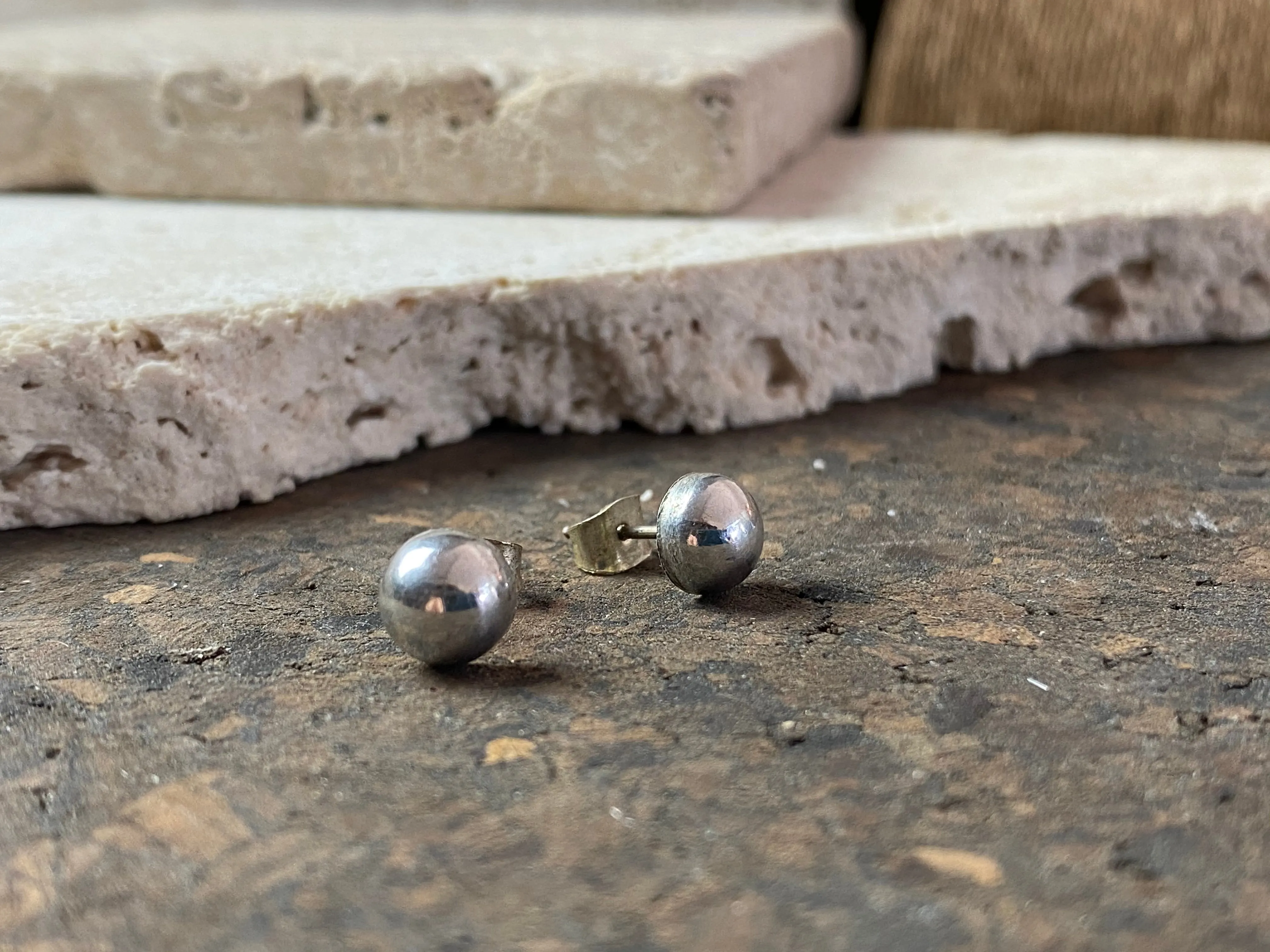 Half Round Silver Stud Earrings