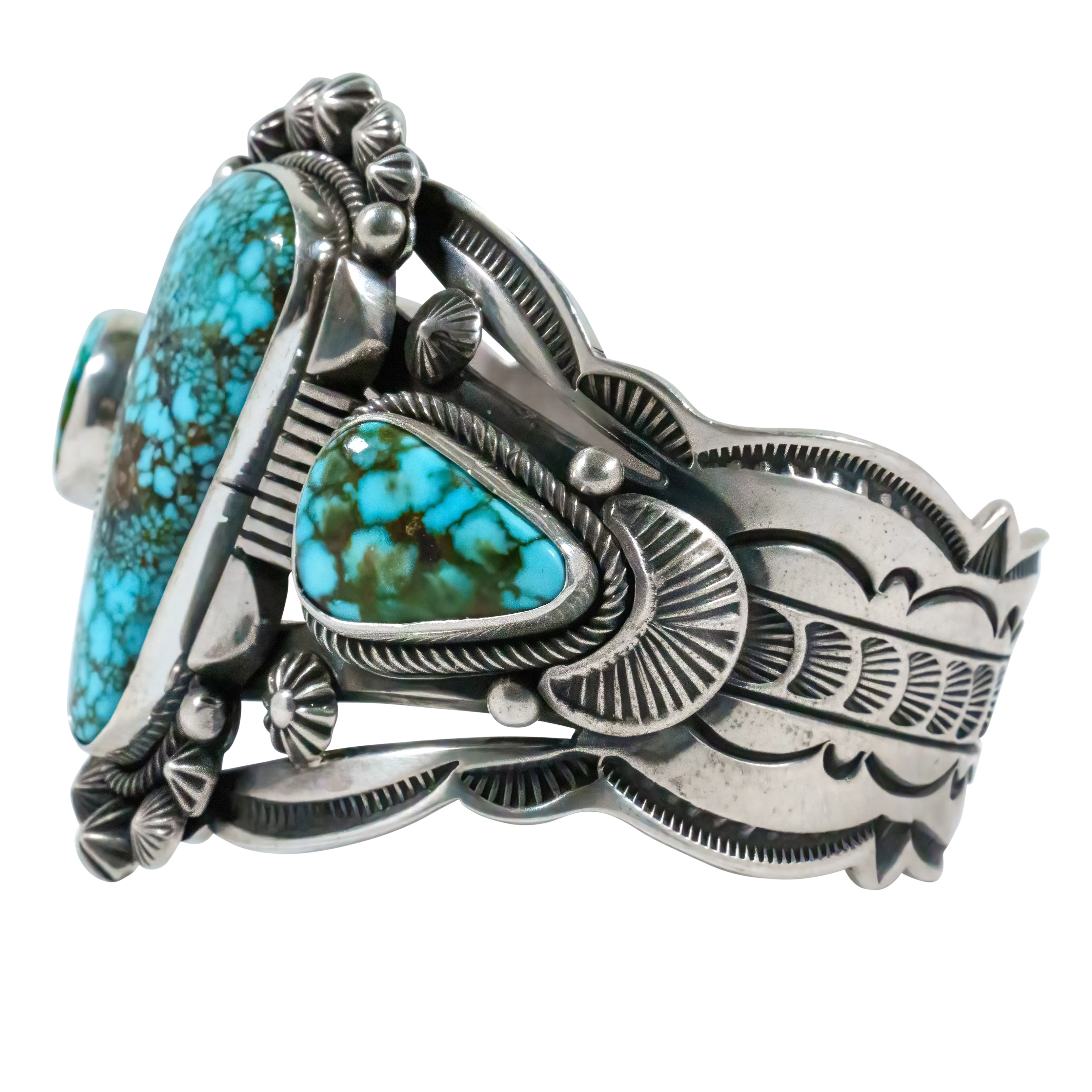Handstamped Birdseye Kingman Turquoise Cuff | Aaron Toadlena