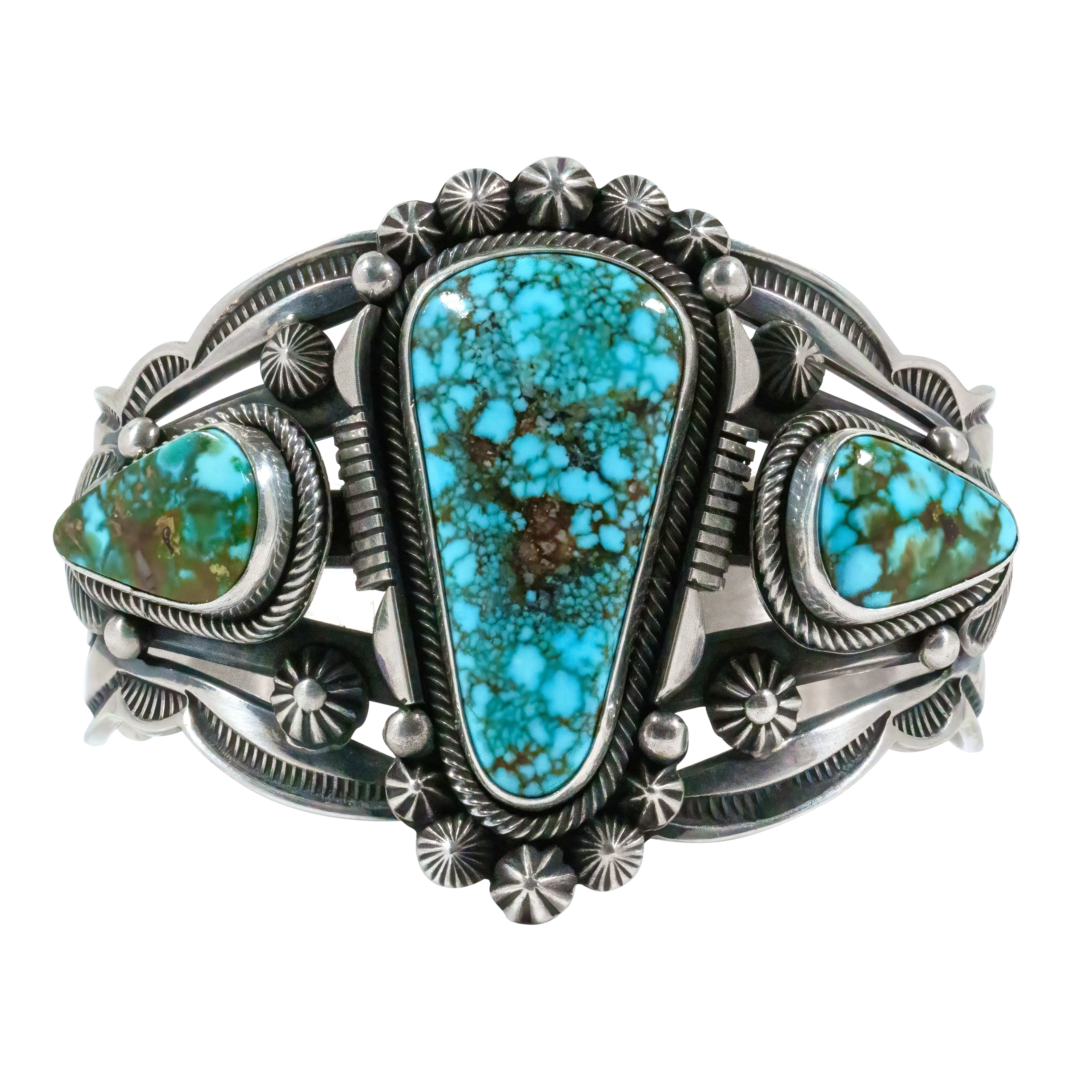 Handstamped Birdseye Kingman Turquoise Cuff | Aaron Toadlena