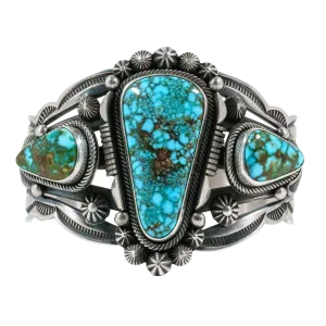 Handstamped Birdseye Kingman Turquoise Cuff | Aaron Toadlena