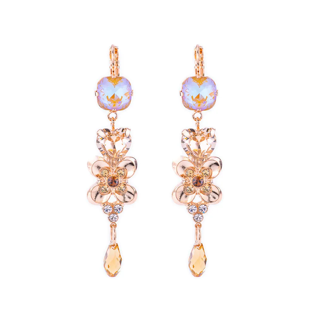 Heart and Flower Dangle Leverback Earrings in "Chai" *Custom*