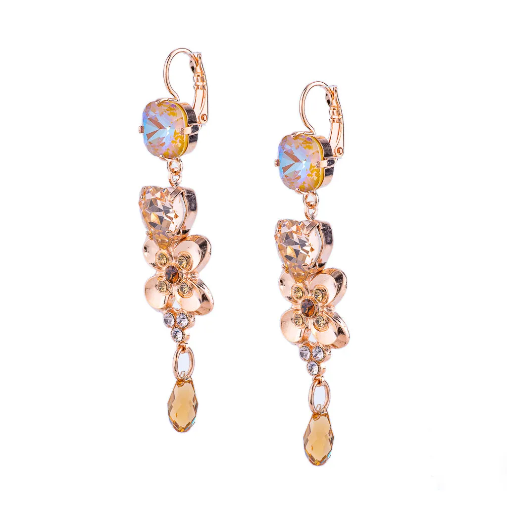 Heart and Flower Dangle Leverback Earrings in "Chai" *Custom*