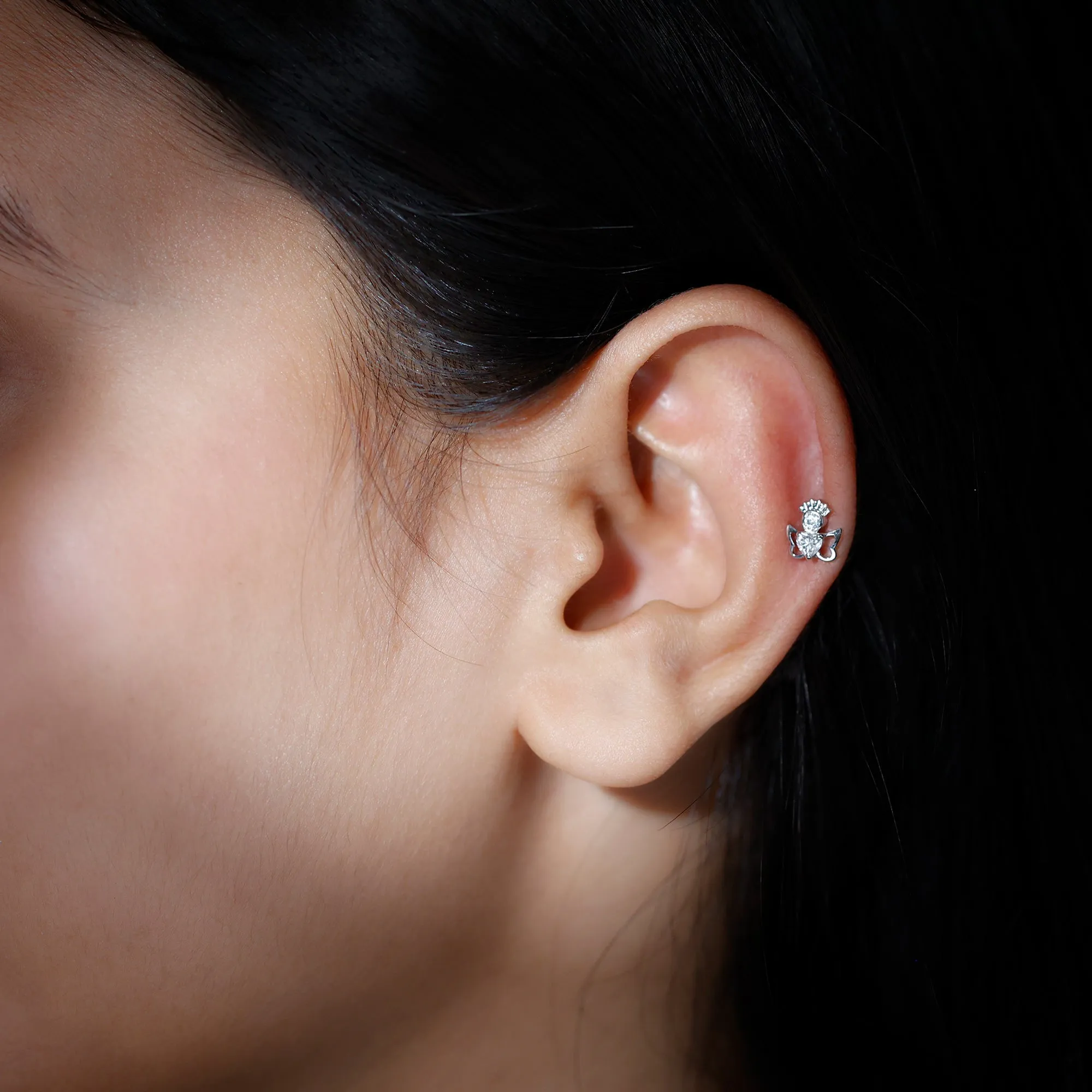 Heart Diamond Angel Earring for Helix Piercing
