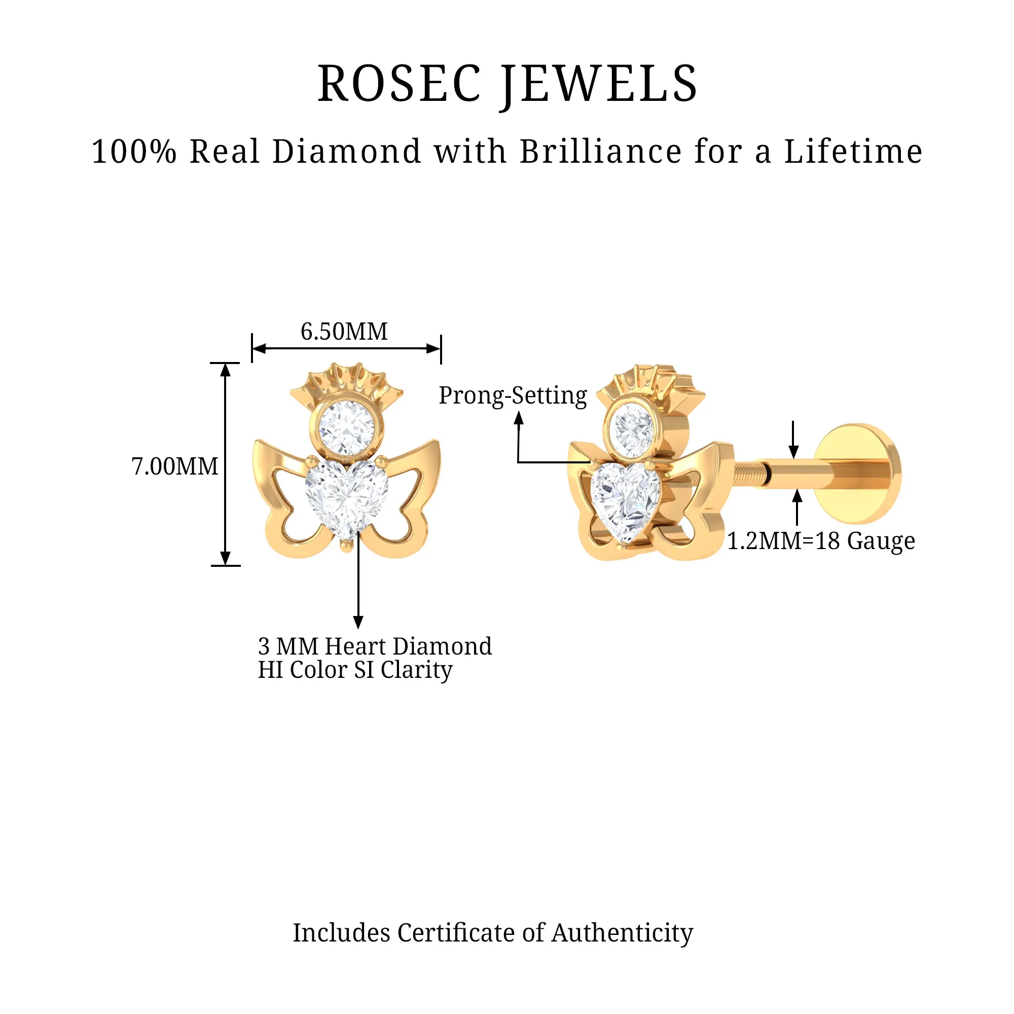 Heart Diamond Angel Earring for Helix Piercing