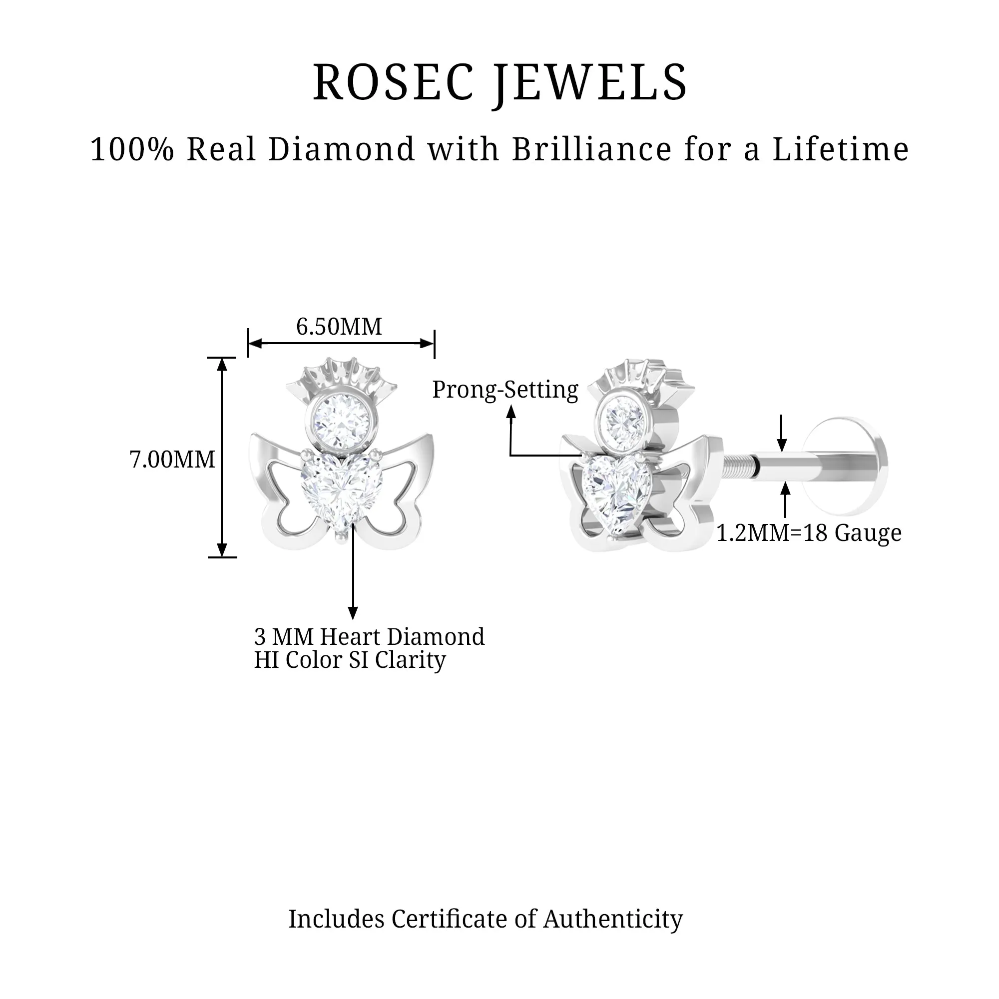 Heart Diamond Angel Earring for Helix Piercing