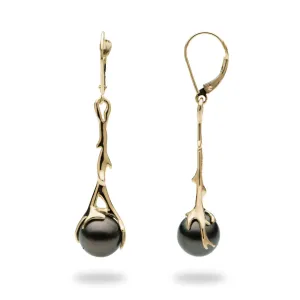 Heritage Tahitian Black Pearl Earrings in Gold - 9-10mm