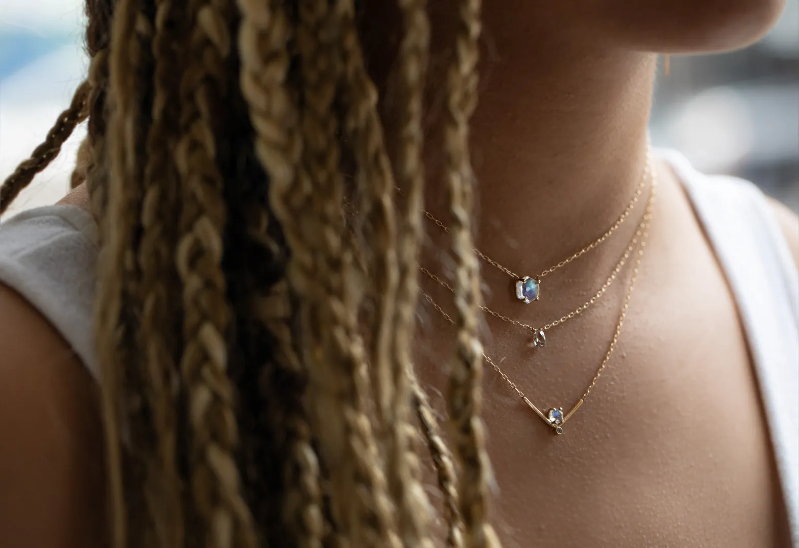 Hexagon Moonstone   Diamond Necklace