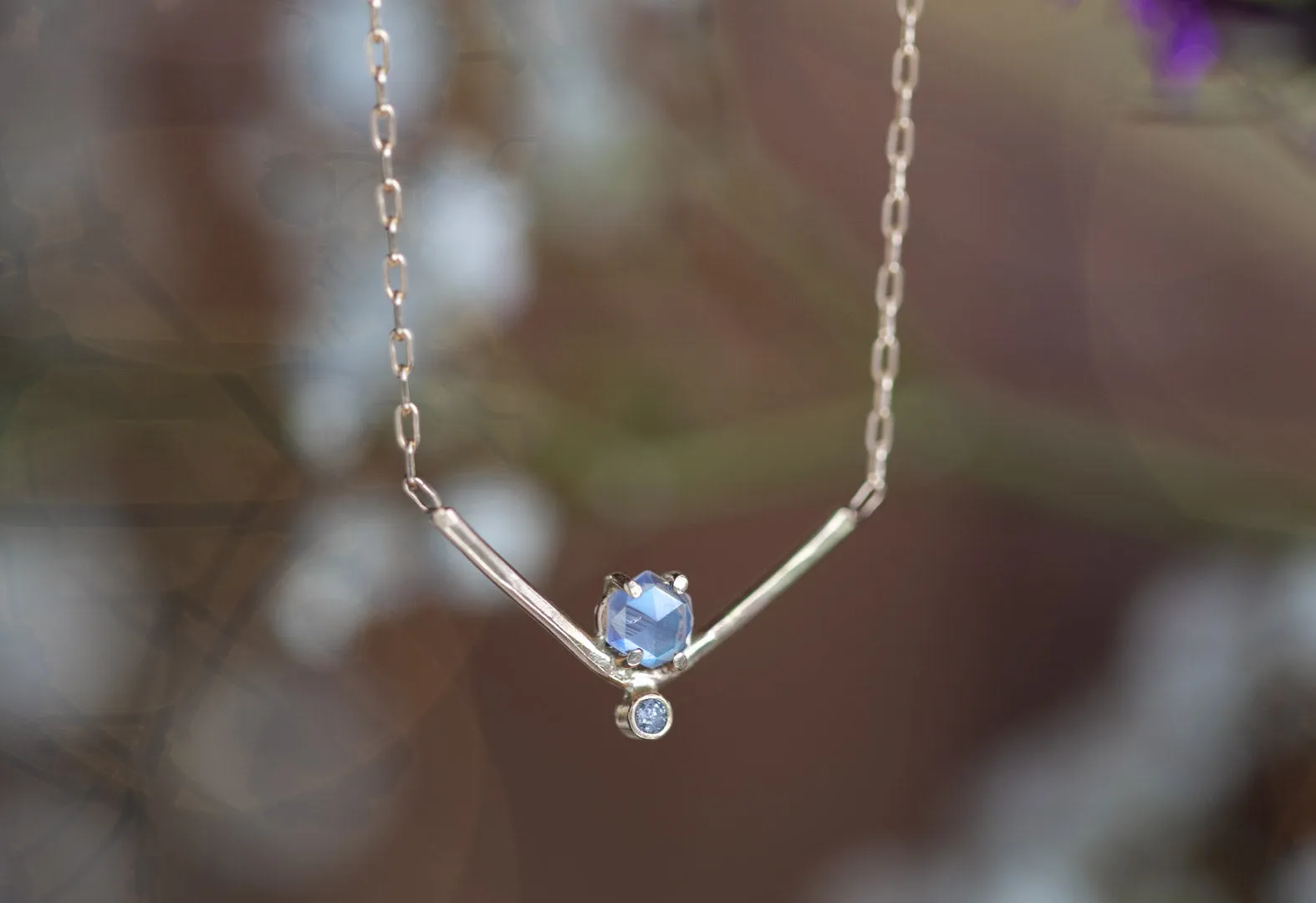 Hexagon Moonstone   Diamond Necklace