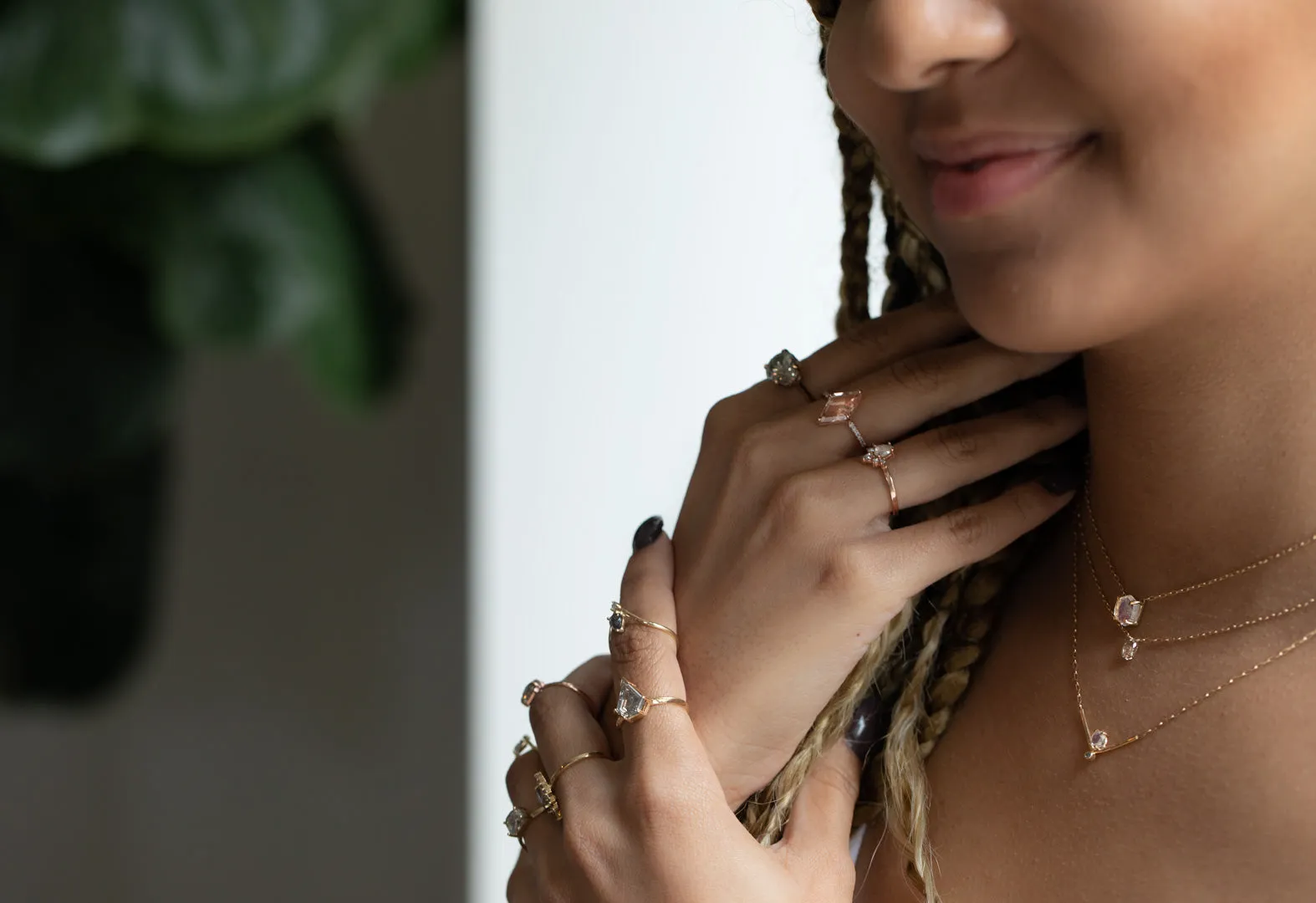 Hexagon Moonstone   Diamond Necklace