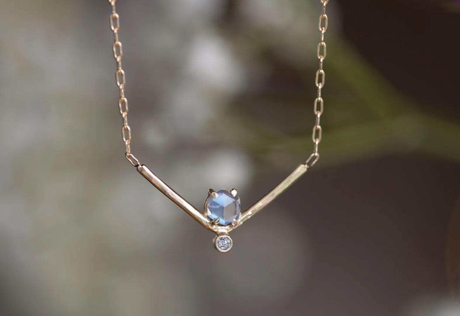 Hexagon Moonstone   Diamond Necklace