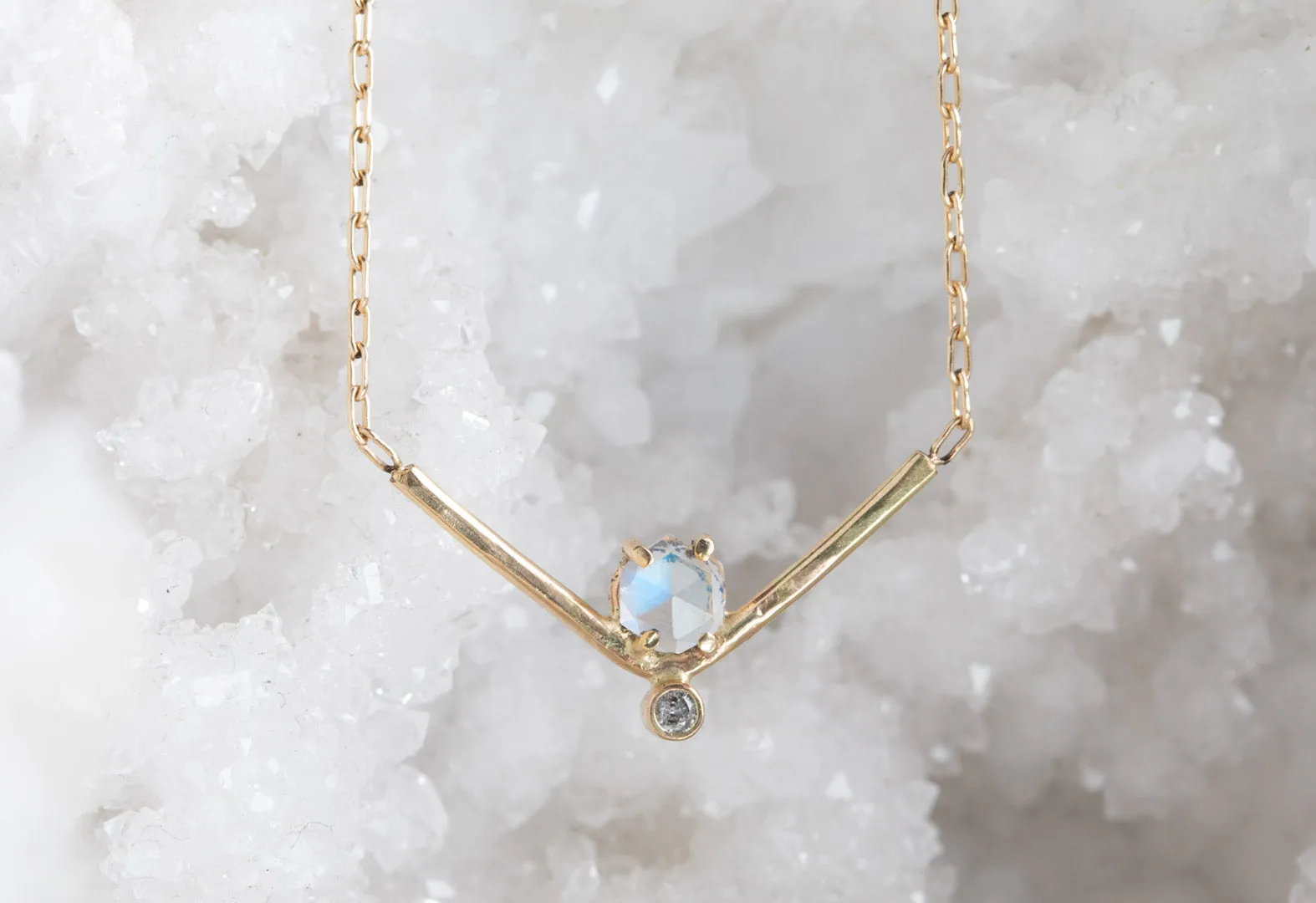 Hexagon Moonstone   Diamond Necklace