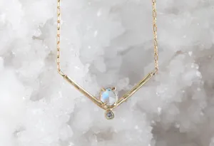 Hexagon Moonstone   Diamond Necklace