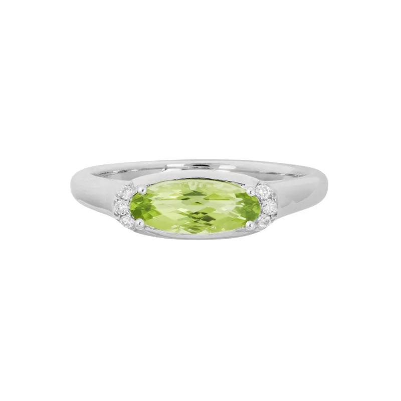 Horizontal Peridot & Diamond Ring