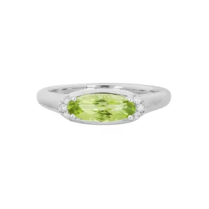 Horizontal Peridot & Diamond Ring