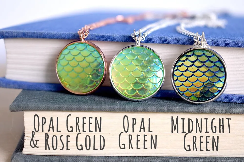 Iridescent Green Mermaid Scale Necklace | Round Mermaid Scales Pendant | Magic Mermaid Jewelry