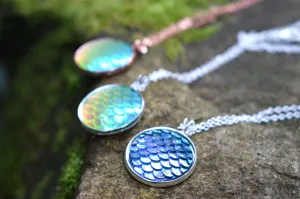 Iridescent Green Mermaid Scale Necklace | Round Mermaid Scales Pendant | Magic Mermaid Jewelry