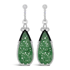 Jade, Diamond & Onyx Dangle Earrings