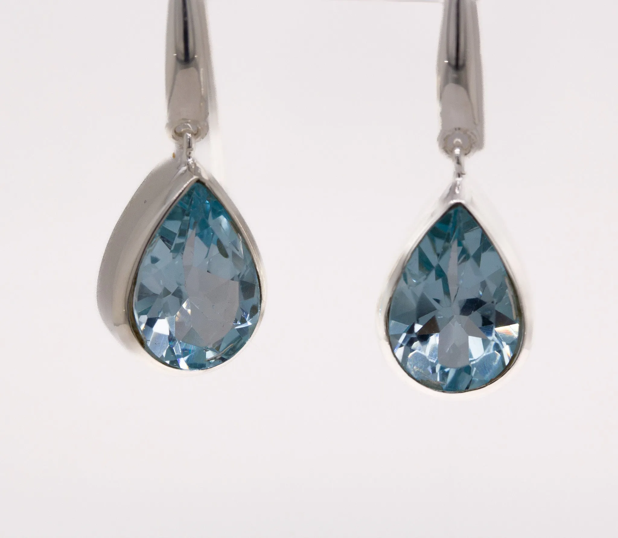 Kaleidoscope Pear shape Blue Topaz Earrings on Silver Hooks