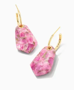 Kendra Scott Ashlyn Statement Huggie Earrings - Gold Bronze Veined Magenta Jade